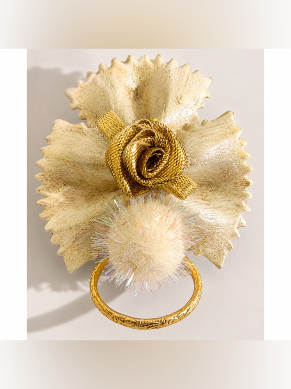 Vintage Ivory Floral Brooch Gold Tone Rose Ring Drop Pin Retro Cottagecore Style